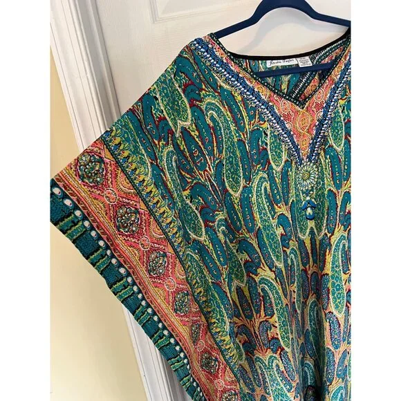 Vintage Jessica Taylor Hippy Paisley Short Sleeve Kaftan Maxi Dress OS - Picture 5 of 6